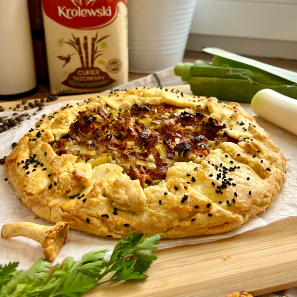 Tarta z porem i kurkami